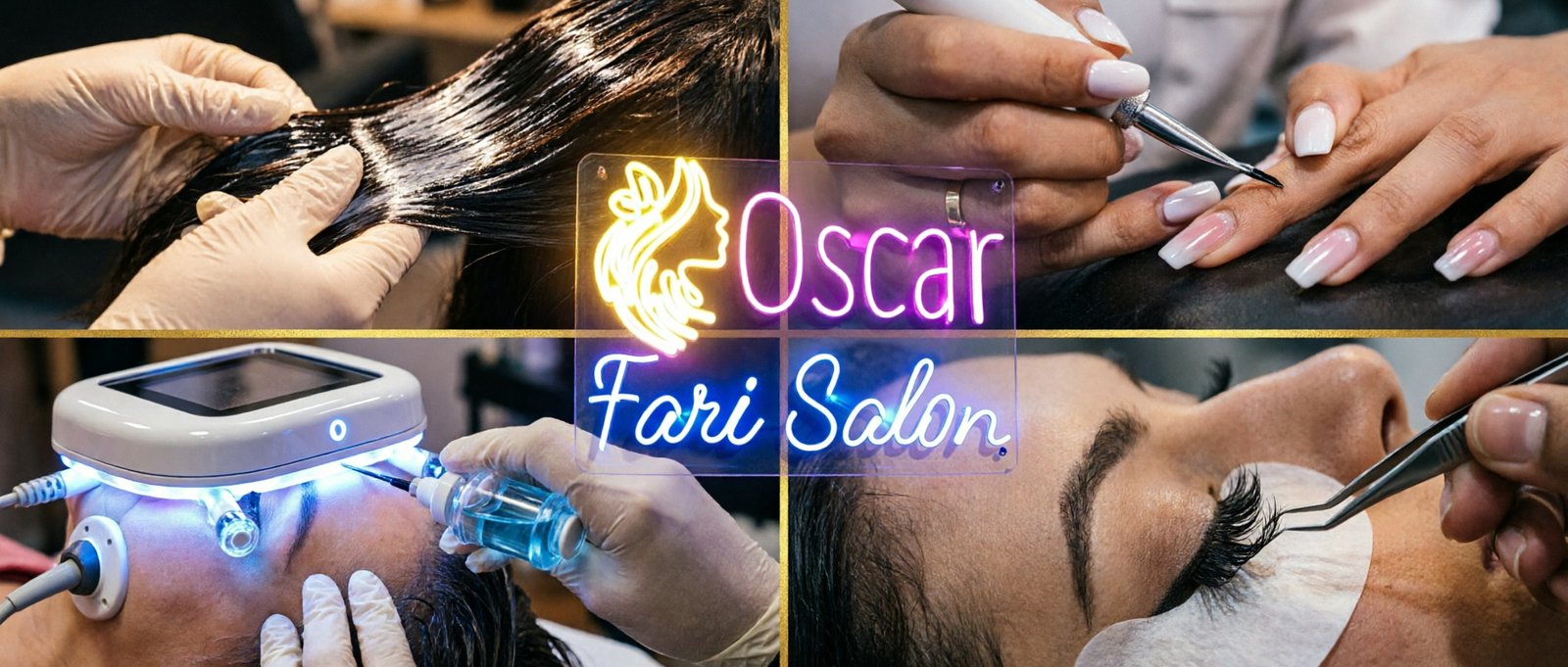 Oscar Fari Salon Lahore — hair, nails, facials, eyelash services collage